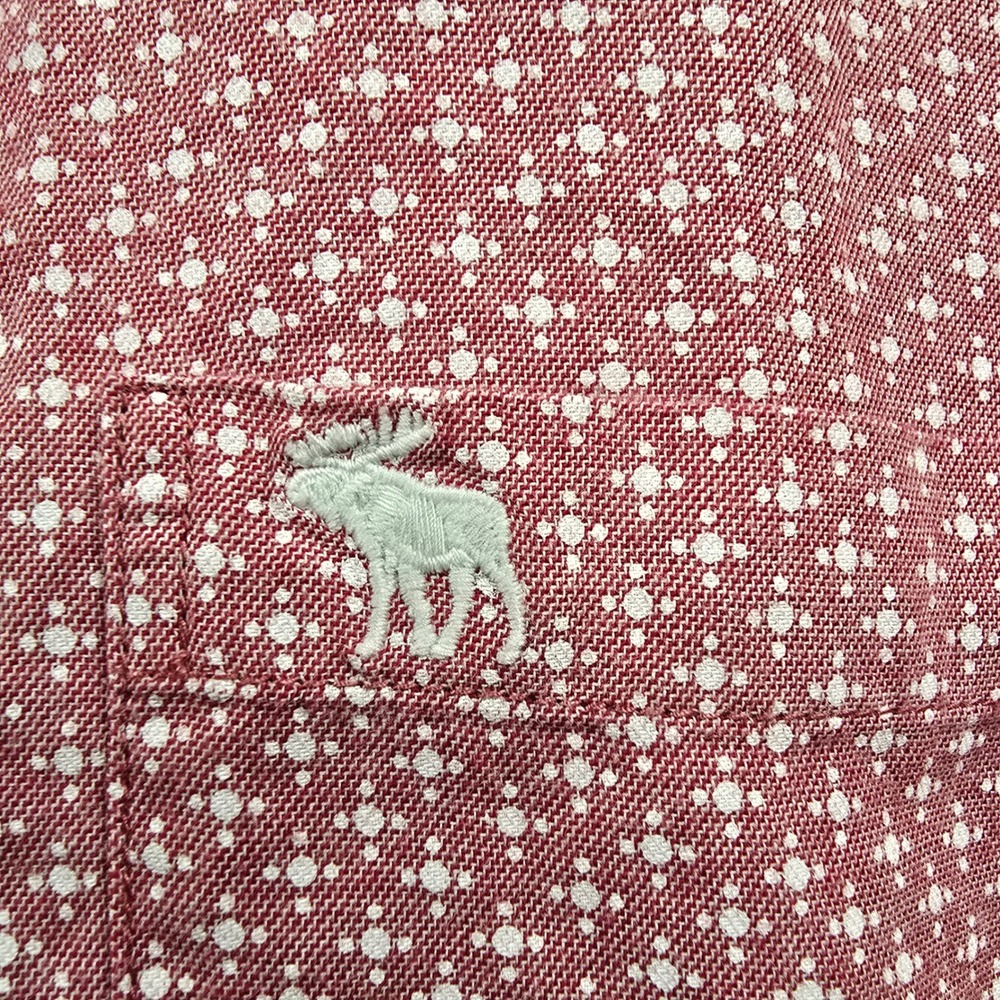 Abercrombie Kids Boys Red Geometric Print Button Down Shirt Moose Logo 15/16 XL